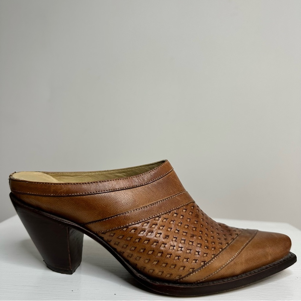 VTG Leather Western Style Snip Toe Mule Heels Women’s Size 7 - Picture 6 of 12